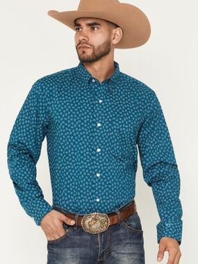 Wrangler Cody Johnson One Pocket Teal Paisley Long-Sleeve Button-Down Shirt XXL